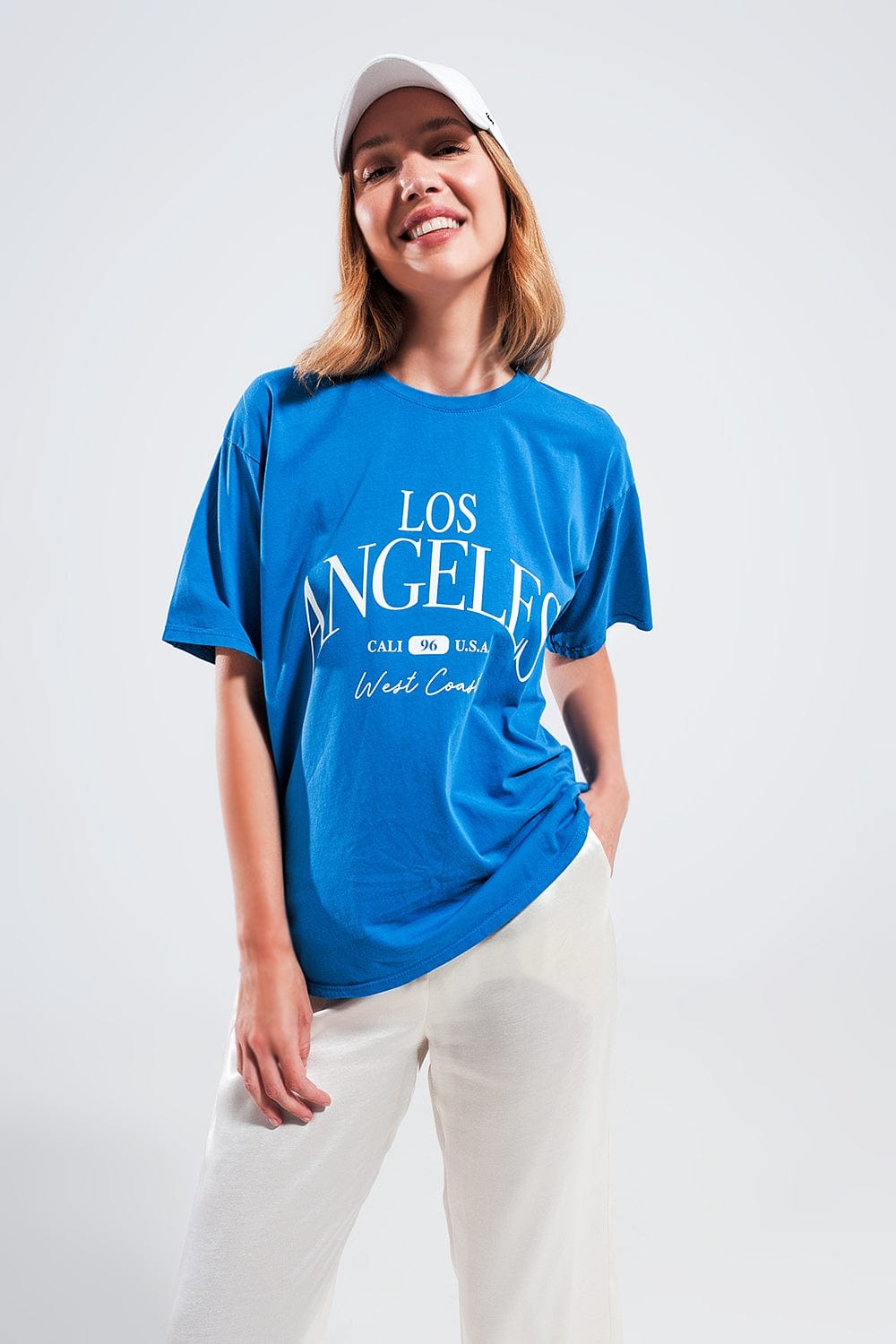 Q2 Women's Tees & Tanks One Size / Blue / China Los Angeles Slogan T Shirt in Blue