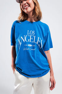 Q2 Women's Tees & Tanks One Size / Blue / China Los Angeles Slogan T Shirt in Blue