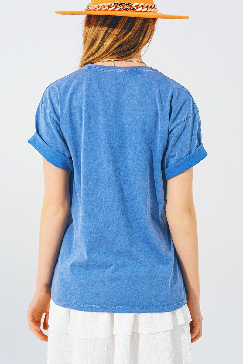Q2 Women's Tees & Tanks One Size / Blue / China T-Shirt with Vintage 18 Text in Blue