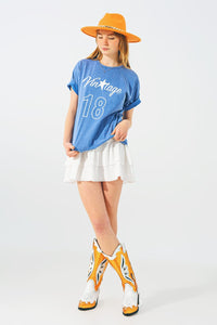 Q2 Women's Tees & Tanks One Size / Blue / China T-Shirt with Vintage 18 Text in Blue