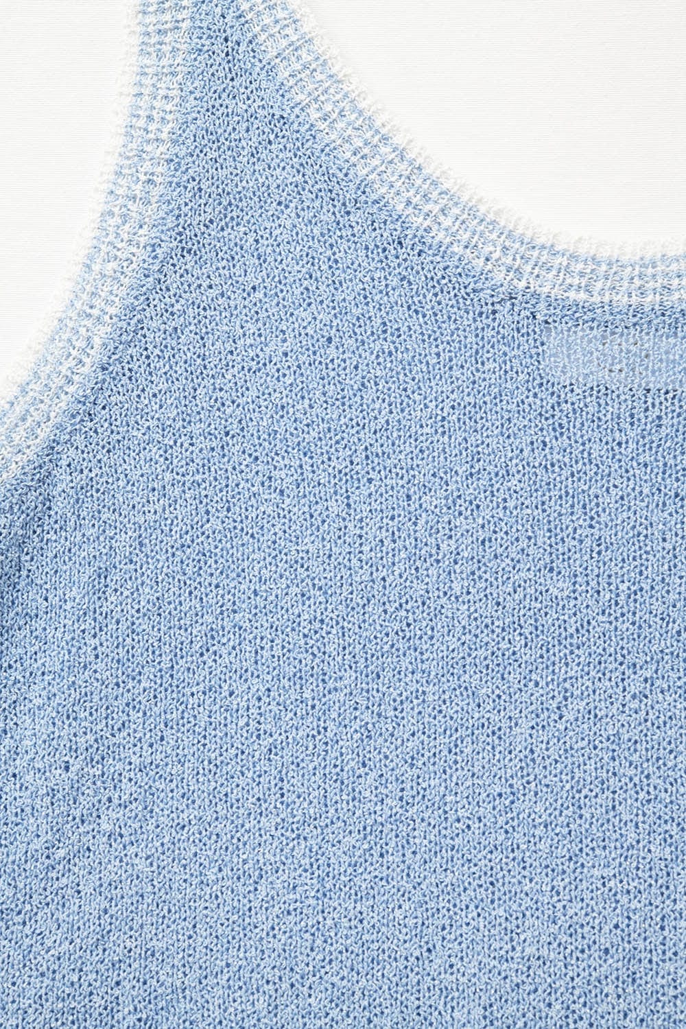 Q2 Women's Tees & Tanks One Size / Blue Light Blue Knit Tank Top With White Trim