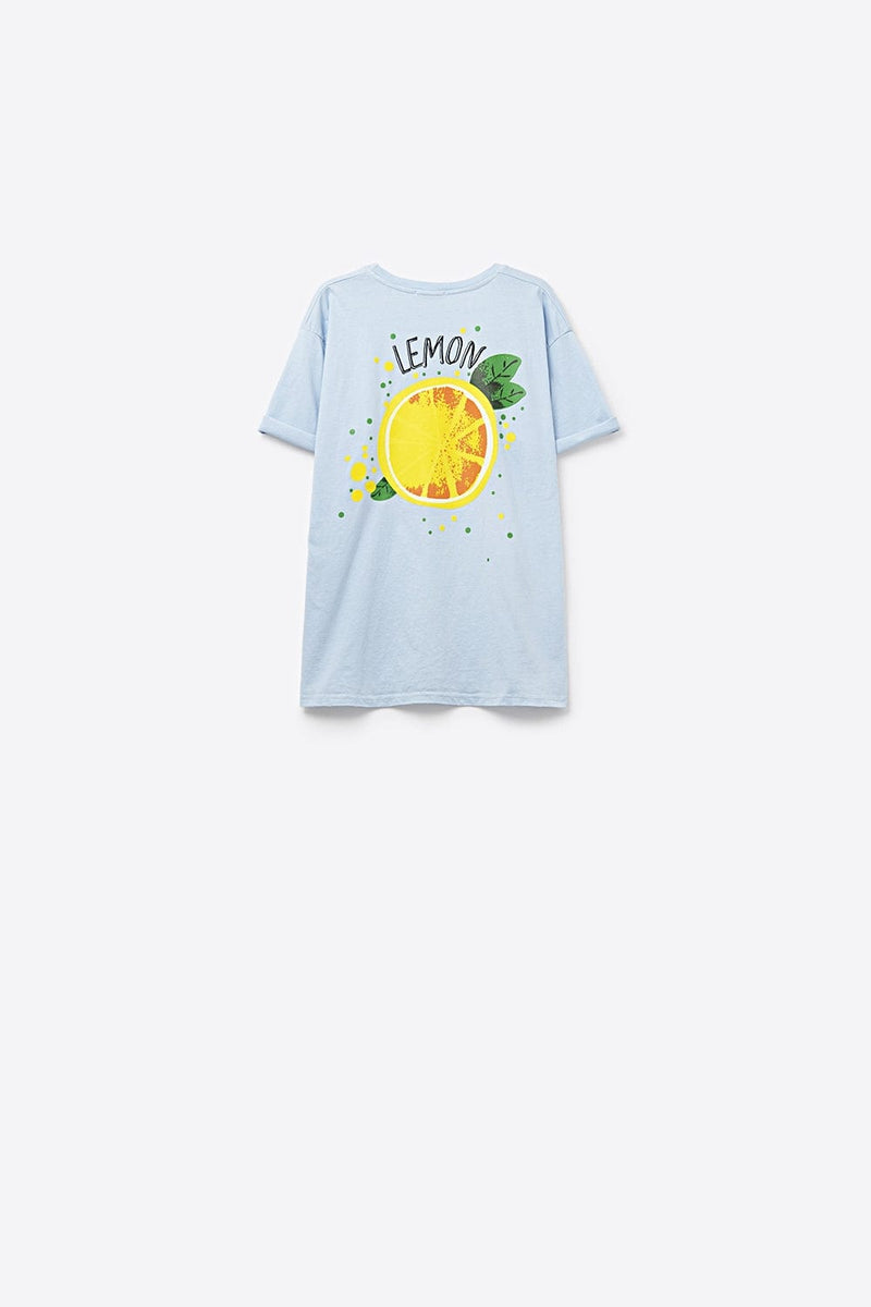 Q2 Women's Tees & Tanks One Size / Blue Made In Italy Blue T-Shirt With Lemon Graphic