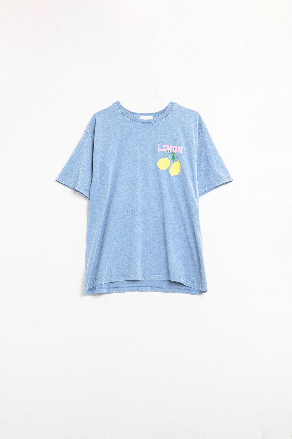 Q2 Women's Tees & Tanks One Size / Blue Relaxed Blue T-Shirt With Lemon Print