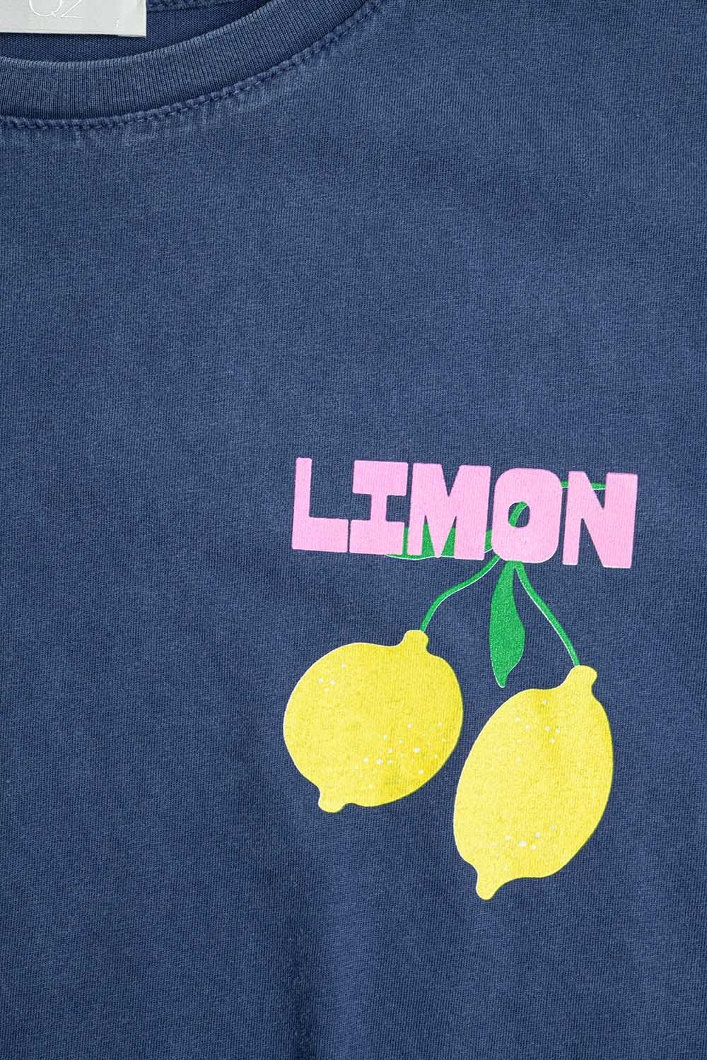Q2 Women's Tees & Tanks One Size / Blue Relaxed Navy T-Shirt With Lemon Print