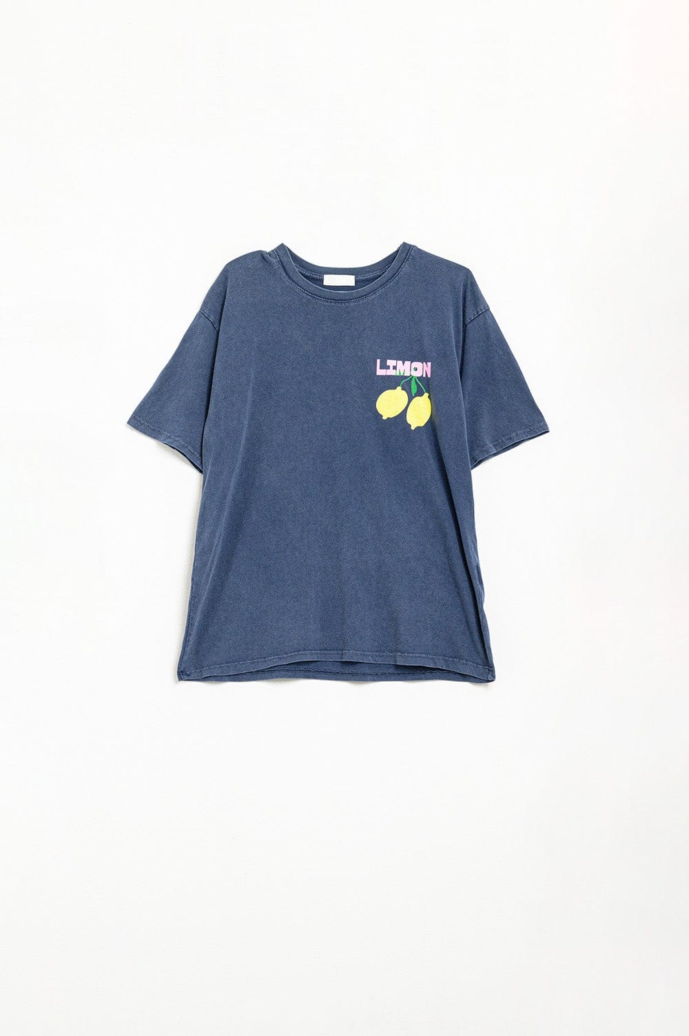 Q2 Women's Tees & Tanks One Size / Blue Relaxed Navy T-Shirt With Lemon Print