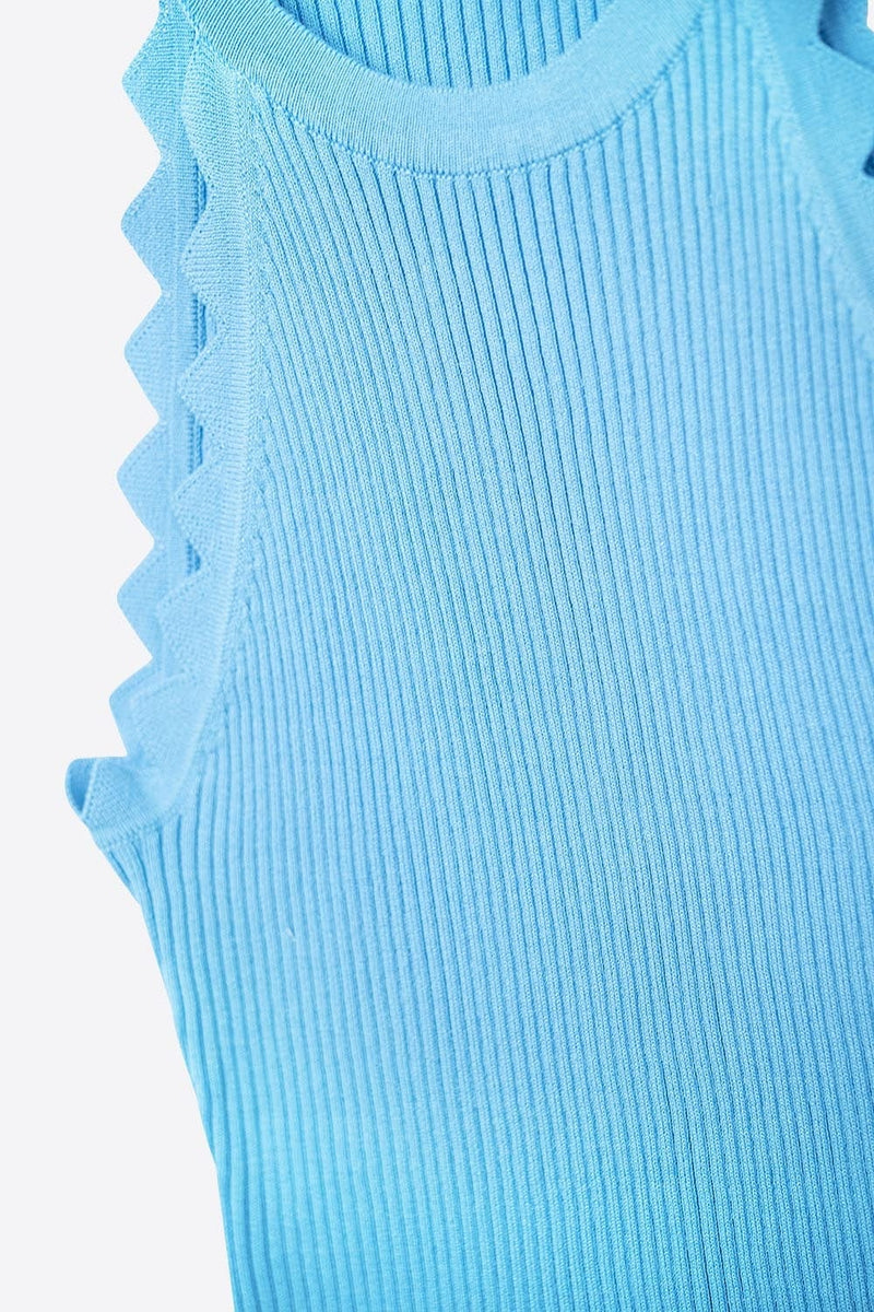 Q2 Women's Tees & Tanks One Size / Blue Ribbed Halter Top With Scalloped Finish In Electric Blue