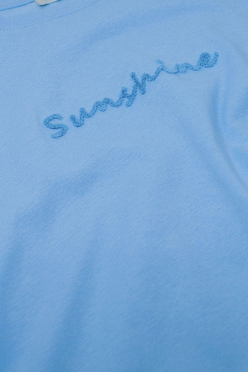 Q2 Women's Tees & Tanks One Size / Blue Sunshine Oversized T-Shirt With Textured Text At The Front In Blue