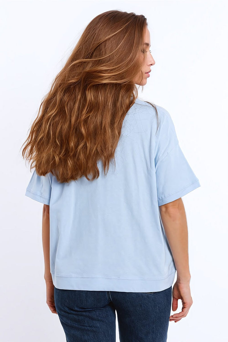 Q2 Women's Tees & Tanks One Size / Blue Sunshine Oversized T-Shirt With Textured Text At The Front In Blue