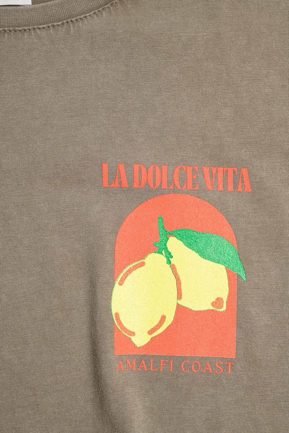 Q2 Women's Tees & Tanks One Size / Brown Relaxed Fit T-Shirt With La Dolce Vita Print In Light Brown