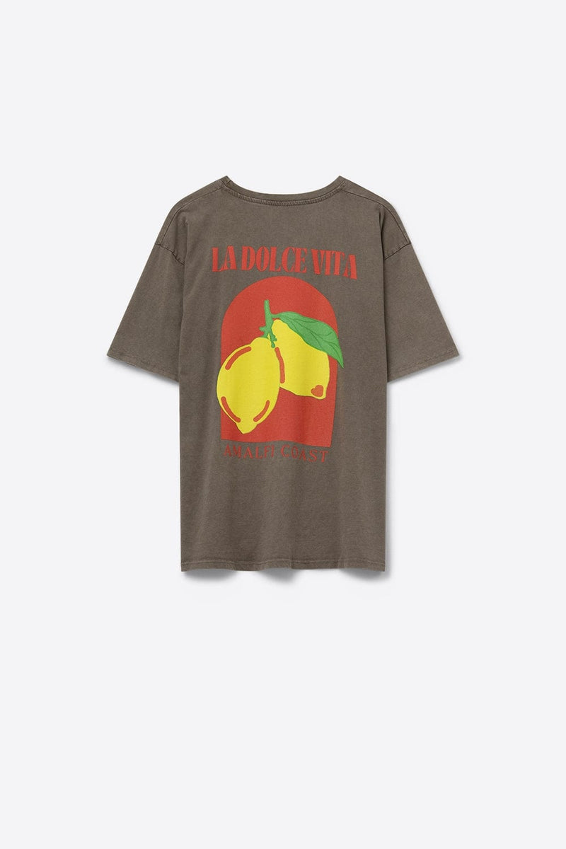 Q2 Women's Tees & Tanks One Size / Brown Relaxed Fit T-Shirt With La Dolce Vita Print In Light Brown