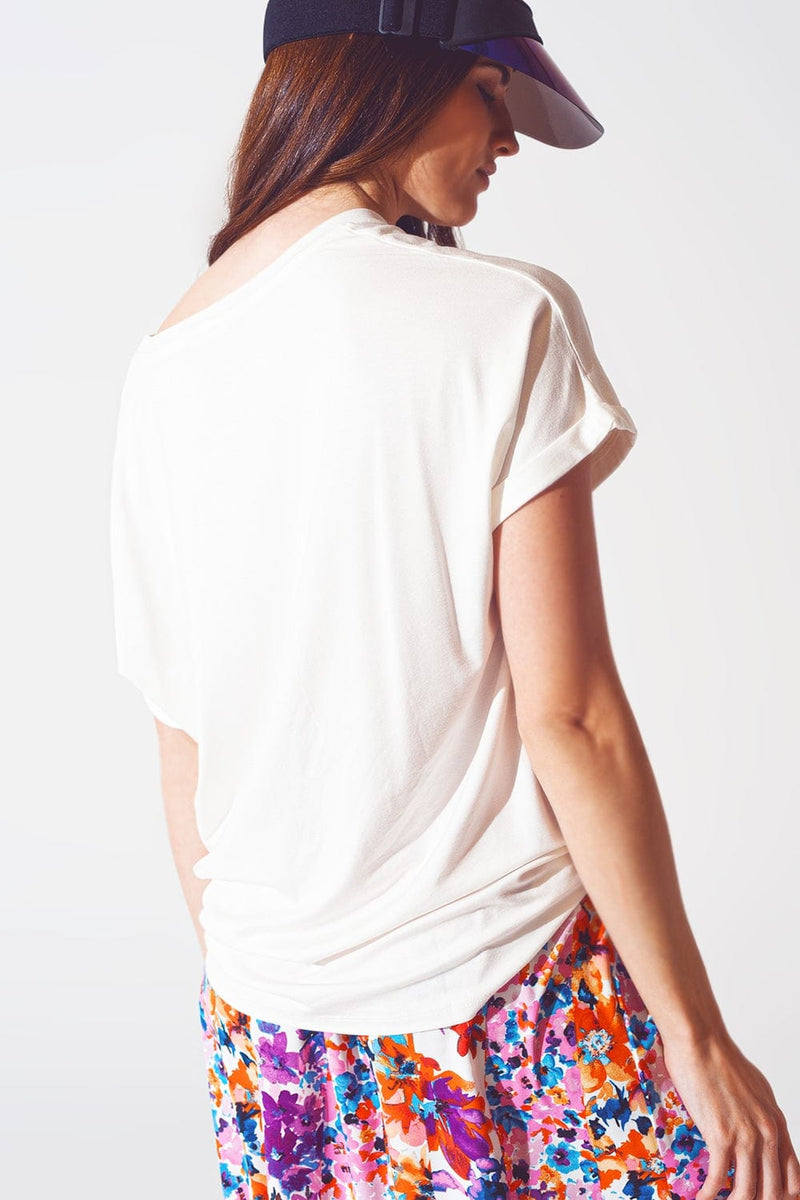 Q2 Women's Tees & Tanks One Size / Fuchsia Boat Neack T-Shirt With Good Vibe Text In White And Pink