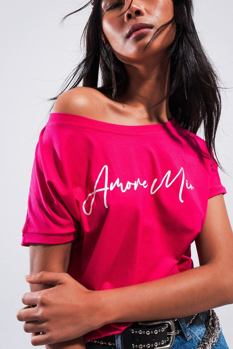 Q2 Women's Tees & Tanks One Size / Fuchsia / China Amore Mio Slogan Tee in Fuchsia