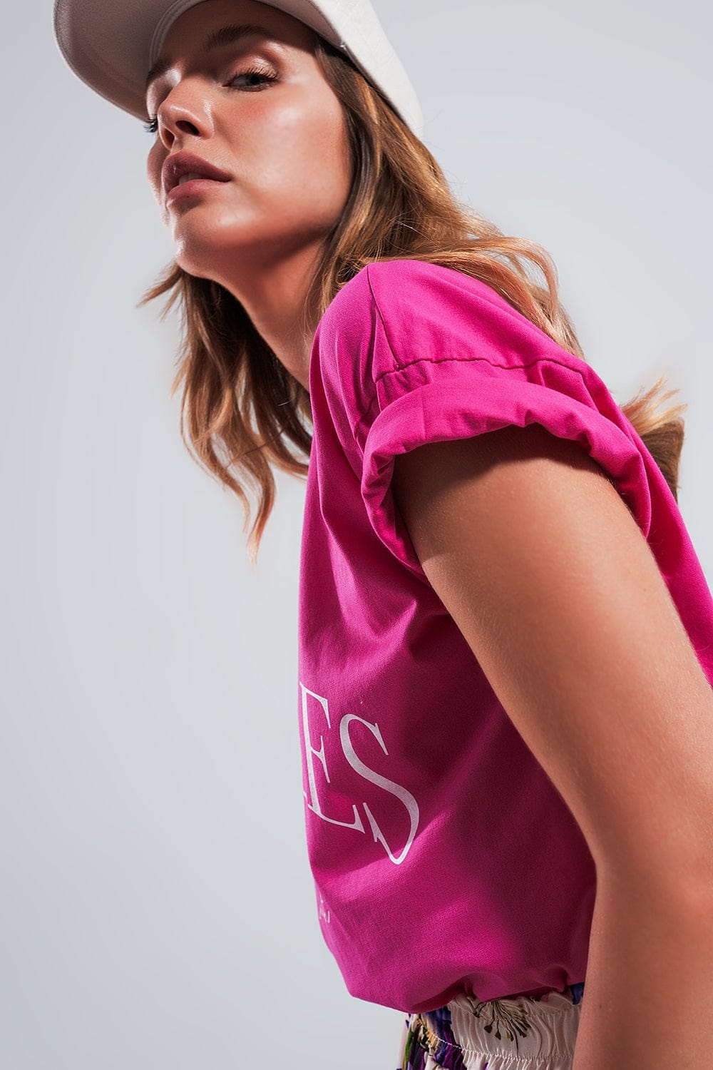 Q2 Women's Tees & Tanks One Size / Fuchsia / China Los Angeles Slogan T Shirt in Fuchsia