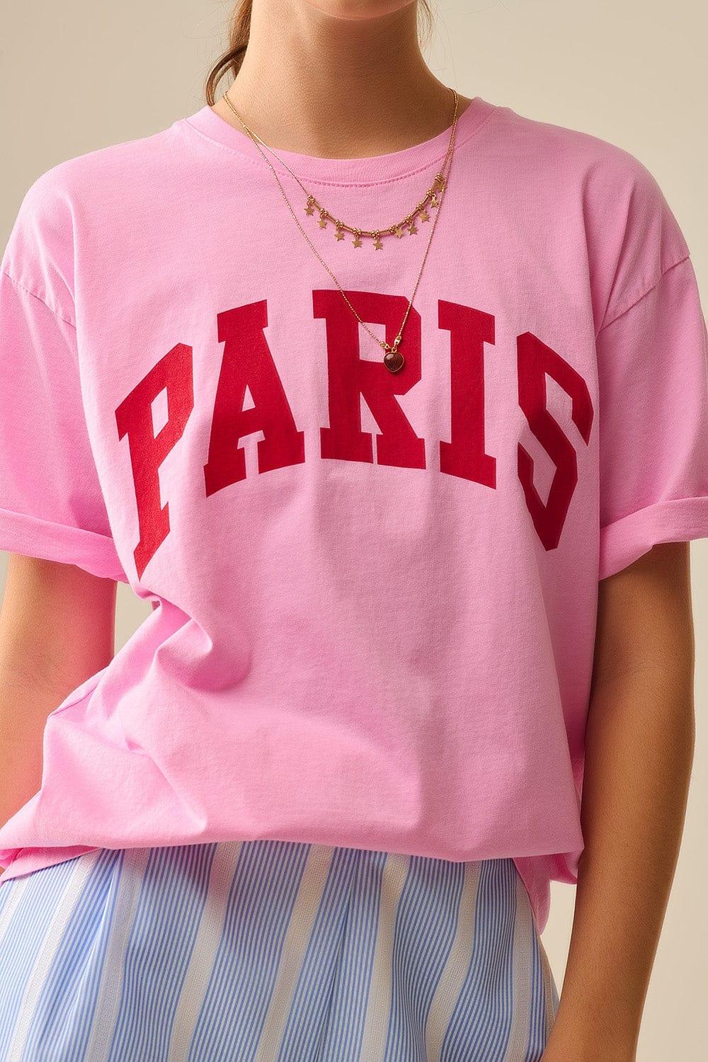 Q2 Women's Tees & Tanks One Size / Fuchsia Pink Paris Relaxed T-Shirt With Red Letters