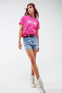 Q2 Women's Tees & Tanks One Size / Fuchsia T Shirt With Dallas Texas Text In Fuchsia