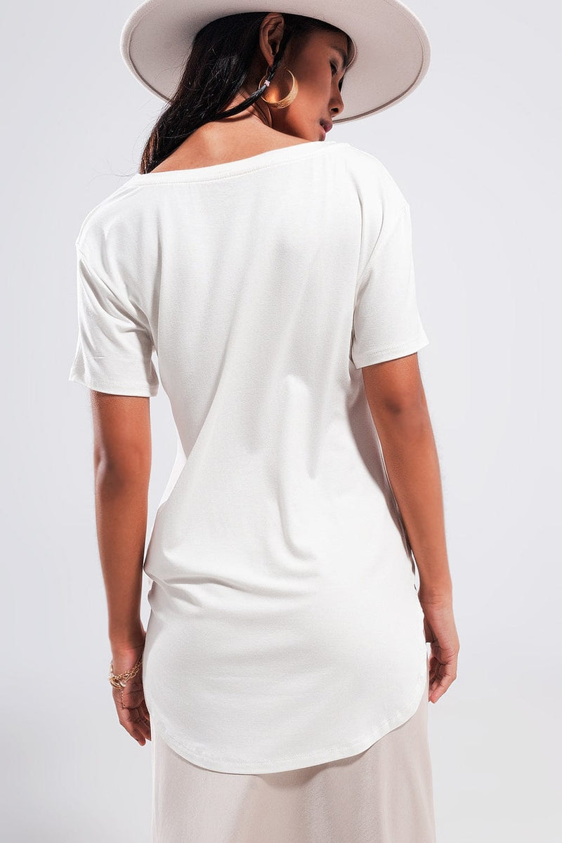 Q2 Women's Tees & Tanks One Size / Green / China T Shirt with New York City Slogan in White
