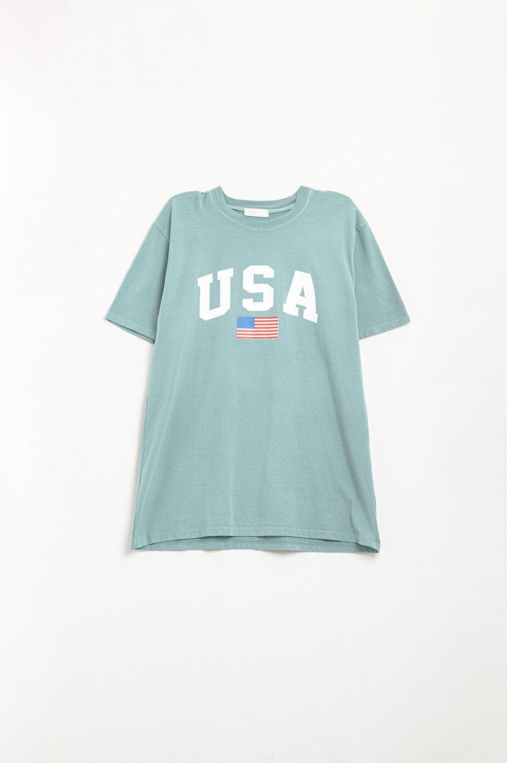 Q2 Women's Tees & Tanks One Size / Green Green Loose Long T-Shirt With Usa Logo