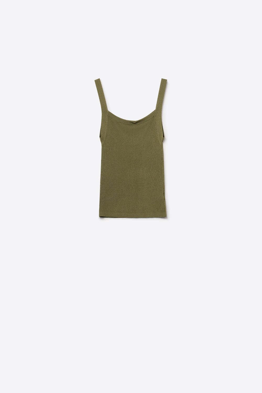 Q2 Women's Tees & Tanks One Size / Green Khaki Green Ribbed Knit Top With Wide Straps