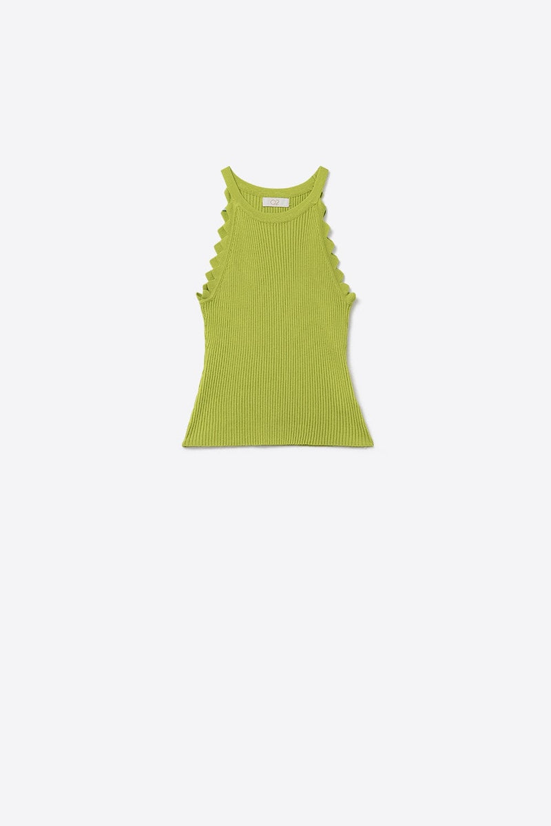 Q2 Women's Tees & Tanks One Size / Green Light Moss Green Tank Top With Ribbed Underarm Detail