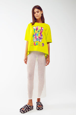 Q2 Women's Tees & Tanks One Size / Green Loose-Fitting Lime T-Shirt With Colored Bear