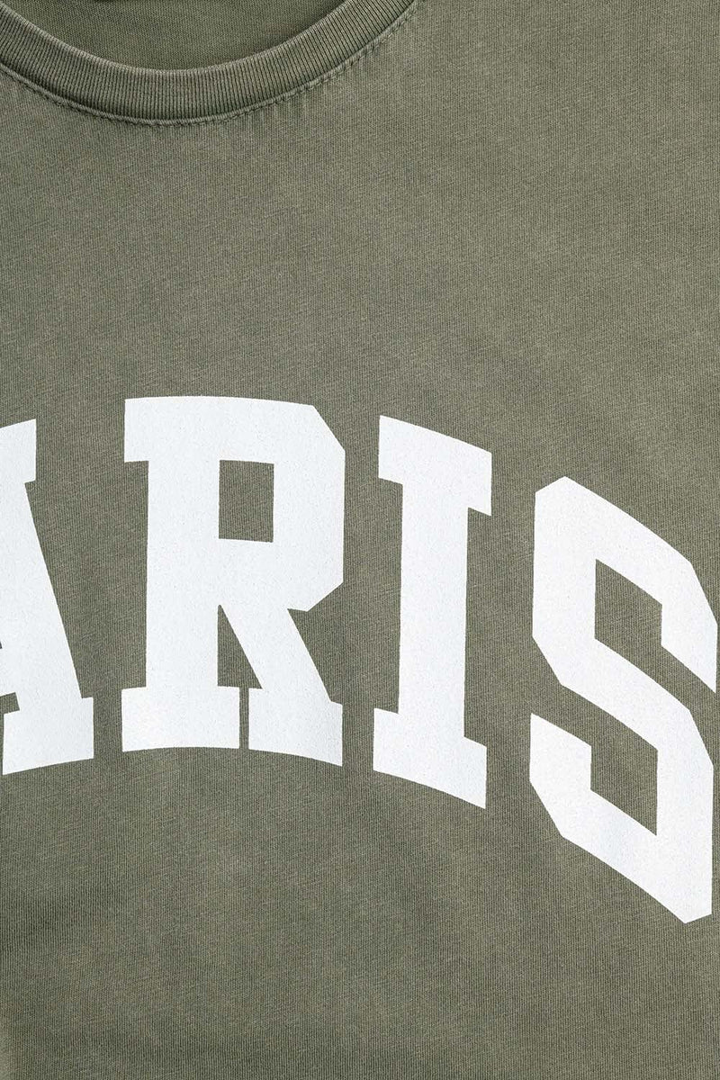 Q2 Women's Tees & Tanks One Size / Green Washed Khaki Green Paris Relaxed T-Shirt With White Letters