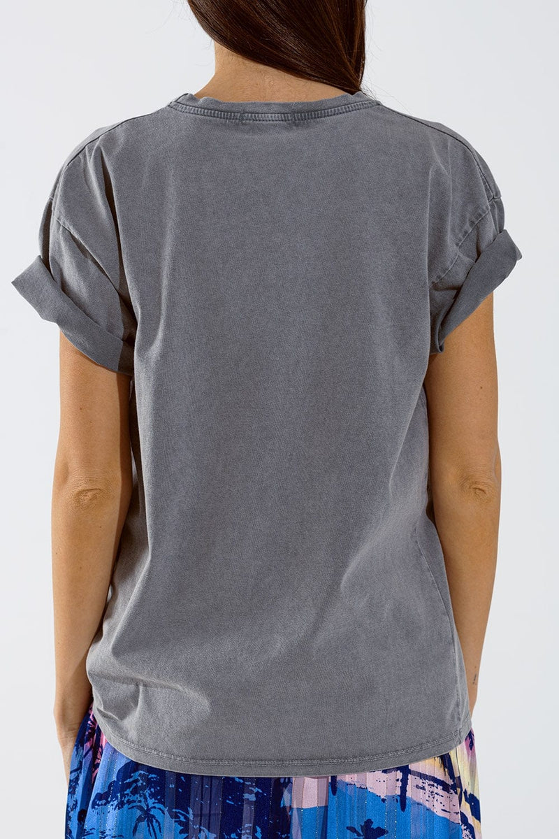 Q2 Women's Tees & Tanks One Size / Grey Arizona T-Shirt With Eagle Digital Print In Grey