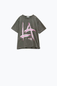 Q2 Women's Tees & Tanks One Size / Grey Grey Oversize T-Shirt Prints La Los Angeles In Pink And White