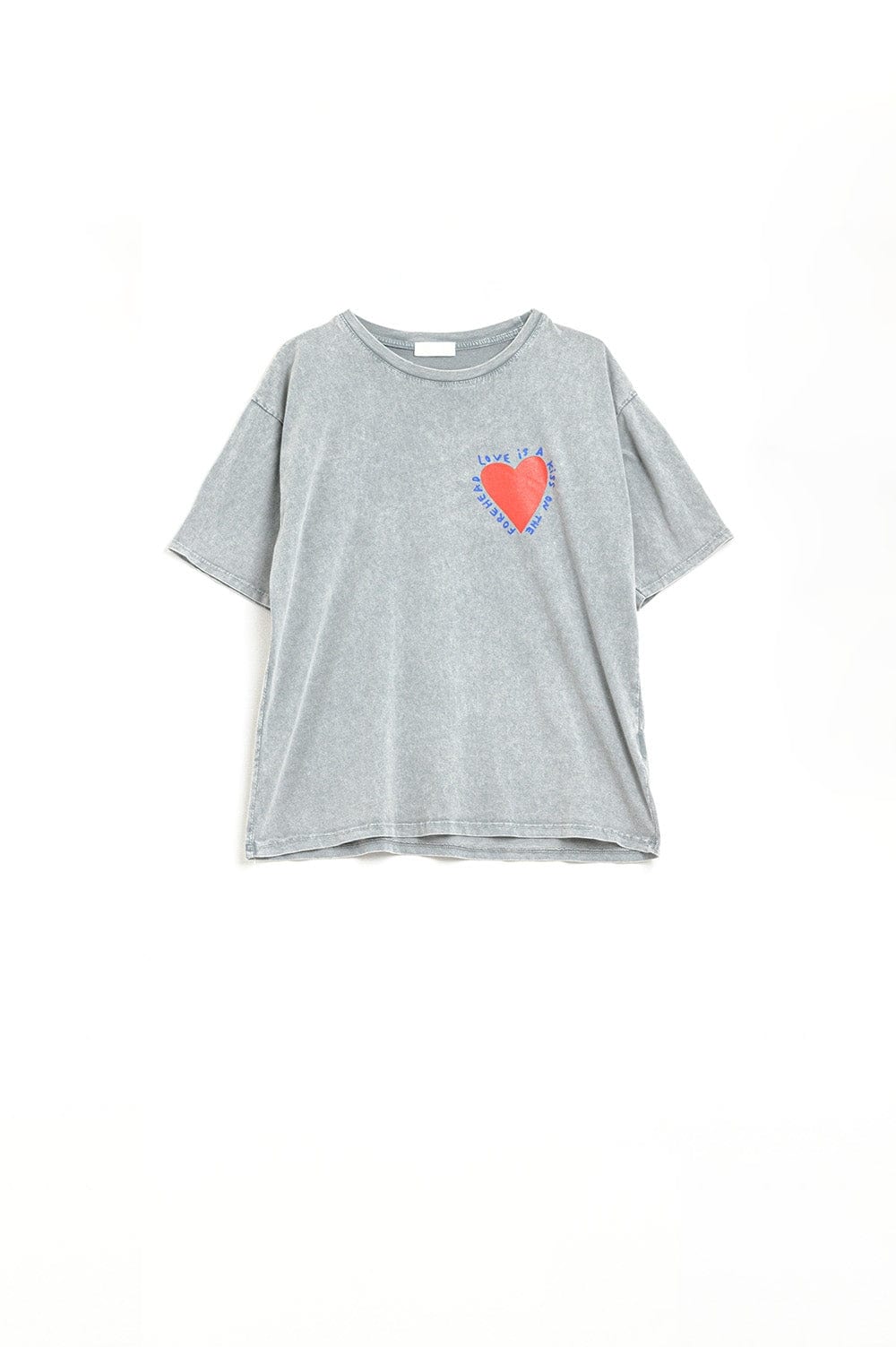 Q2 Women's Tees & Tanks One Size / Grey Grey T-Shirt Featuring A Heart Design On Both The Front And Back