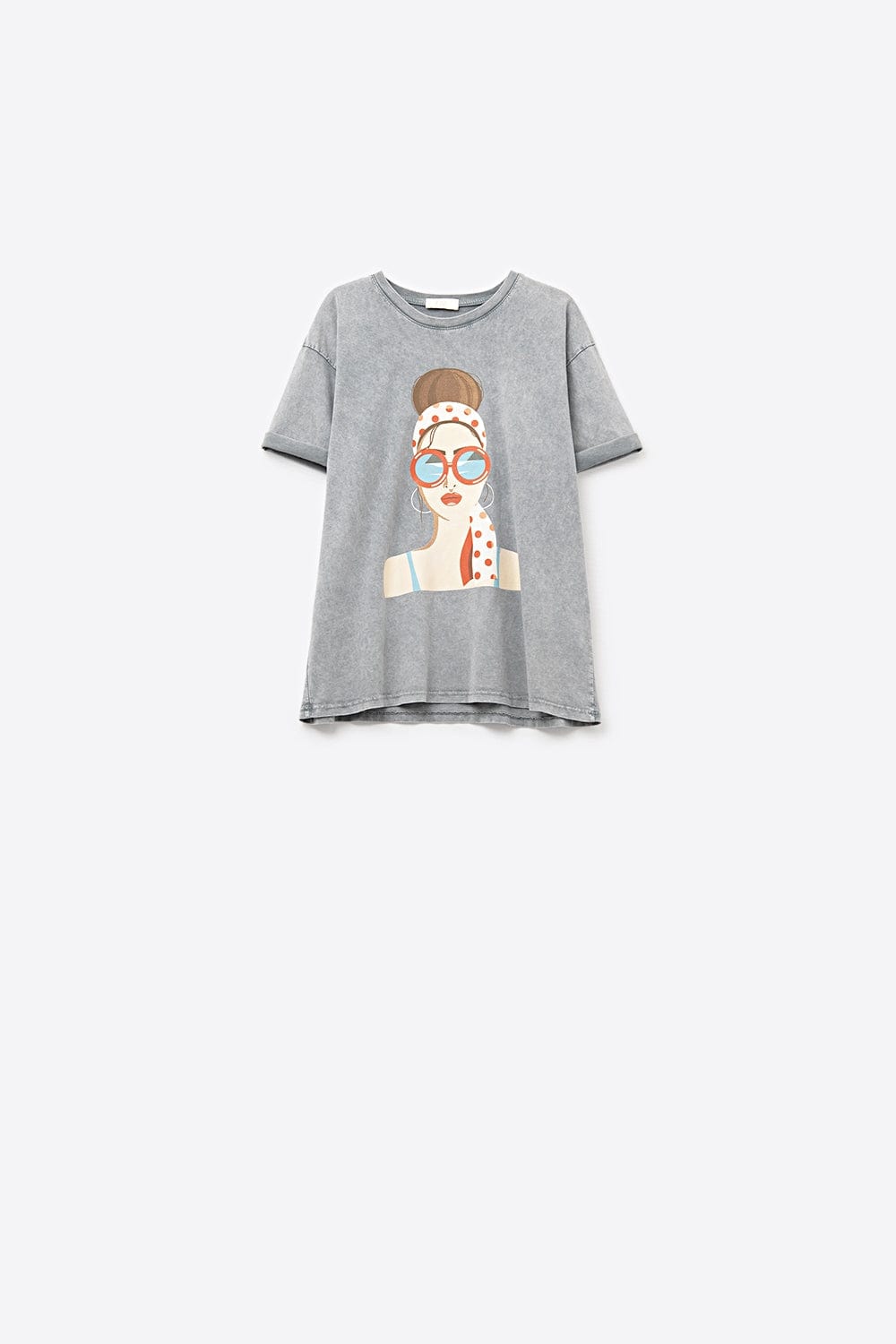 Q2 Women's Tees & Tanks One Size / Grey Grey T-Shirt Made In Italy With A Vintage Girl Graphic