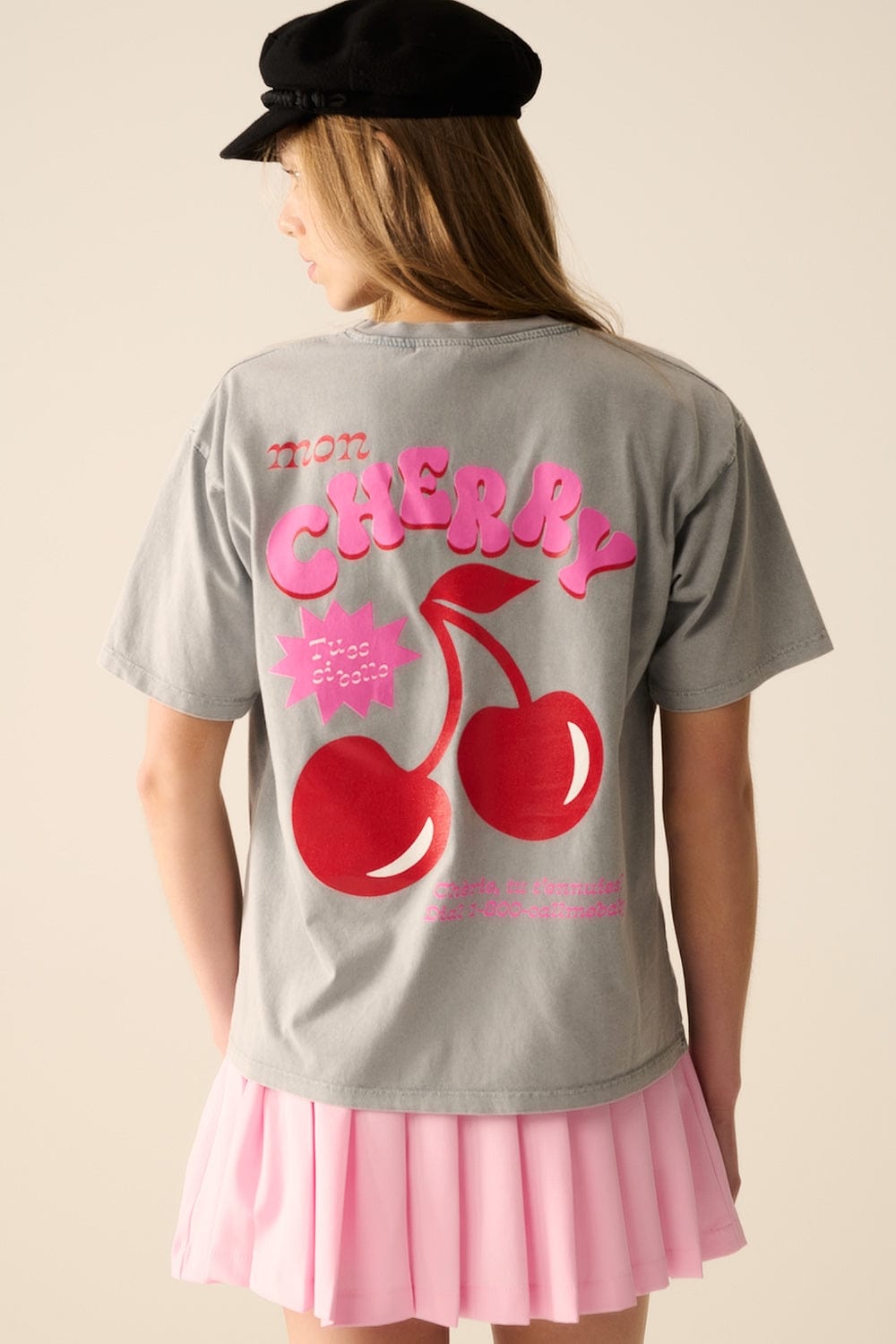 Q2 Women's Tees & Tanks One Size / Grey Grey T-Shirt With Cherry In Logo And Letters