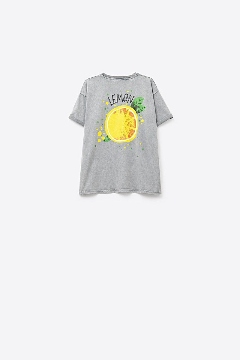 Q2 Women's Tees & Tanks One Size / Grey Made In Italy Wash Grey T-Shirt With Lemon Graphic
