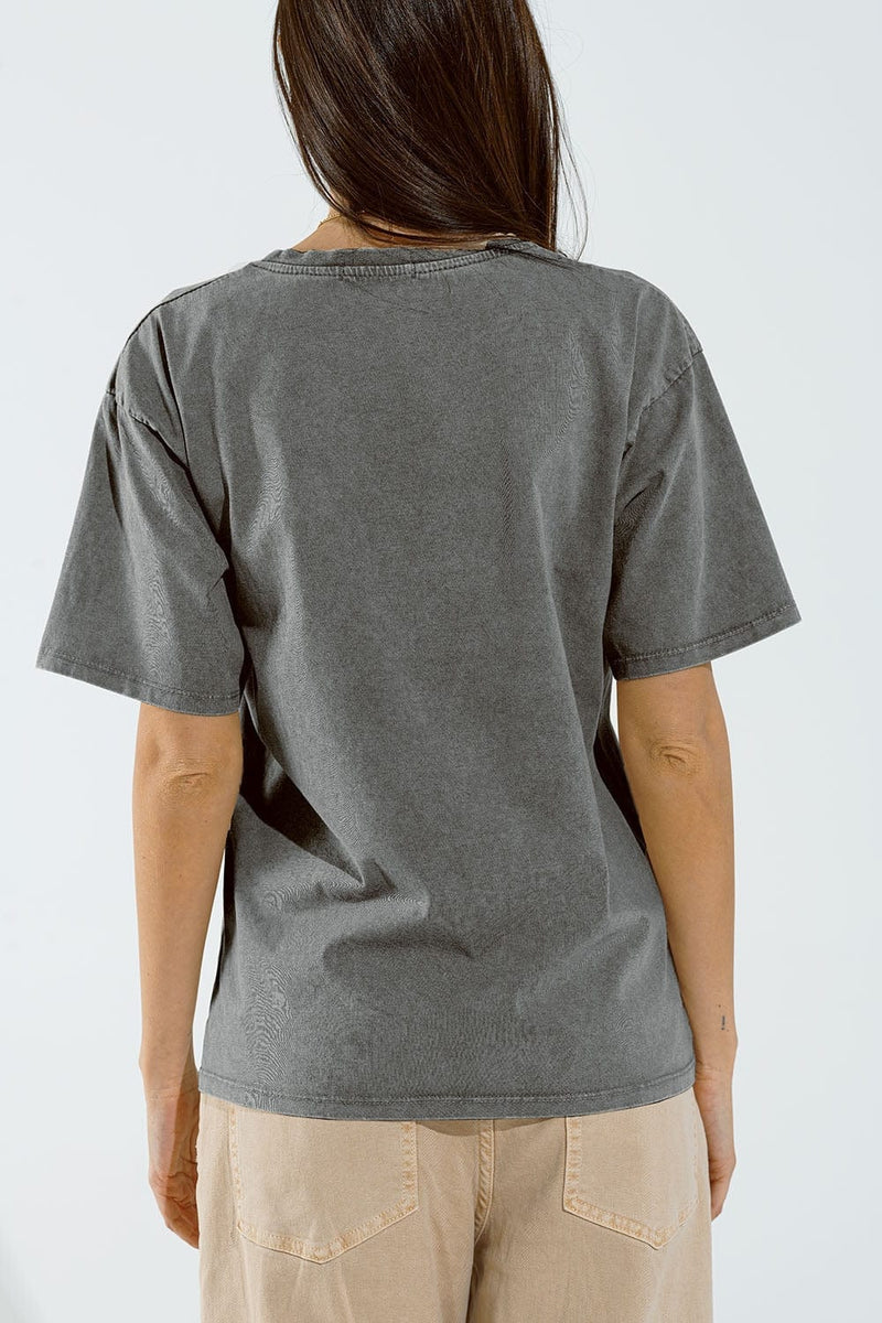 Q2 Women's Tees & Tanks One Size / Grey Washed Effect Hawaii T-Shirt In Grey