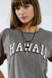 Q2 Women's Tees & Tanks One Size / Grey Washed Effect Hawaii T-Shirt In Grey