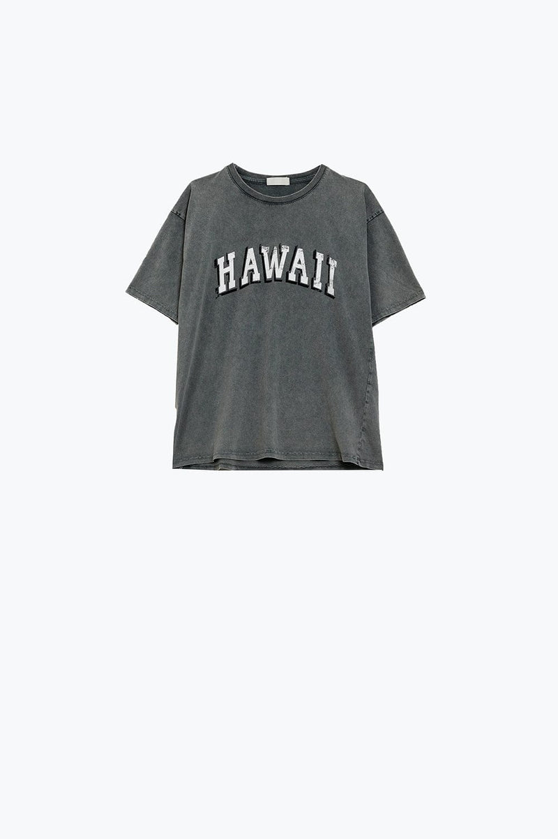 Q2 Women's Tees & Tanks One Size / Grey Washed Effect Hawaii T-Shirt In Grey