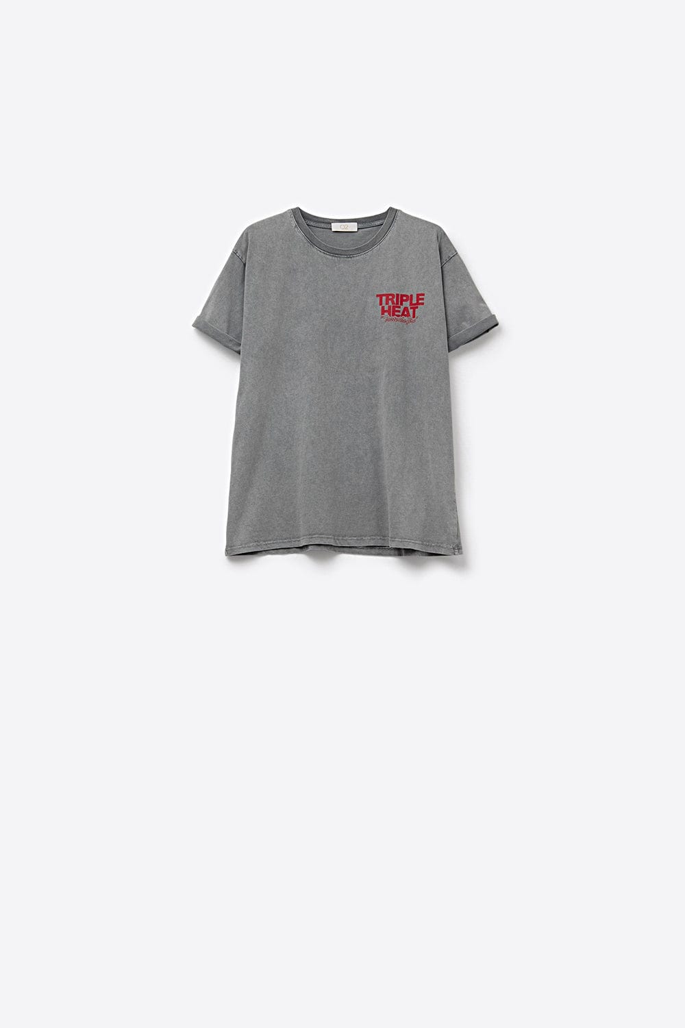 Q2 Women's Tees & Tanks One Size / Grey Washed Grey Relaxed Fit Short Sleeve Triple Heat Logo T-Shirt