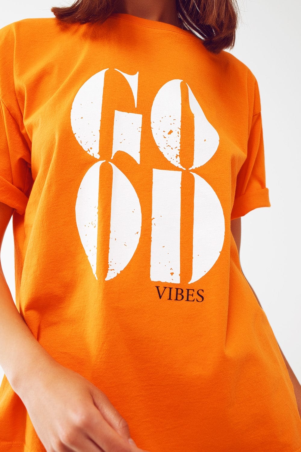 Q2 Women's Tees & Tanks One Size / Orange / Italia T-shirt With Good Vibes Text In Orange