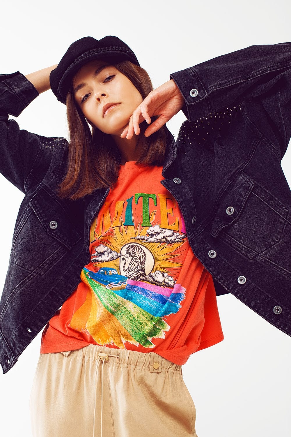 Q2 Women's Tees & Tanks One Size / Orange / Italia T-Shirt with Limited Graphic Print in Orange