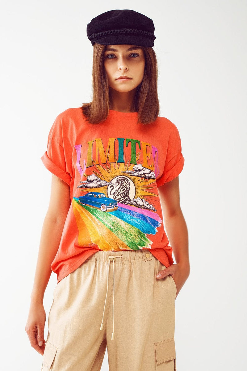 Q2 Women's Tees & Tanks One Size / Orange / Italia T-Shirt with Limited Graphic Print in Orange
