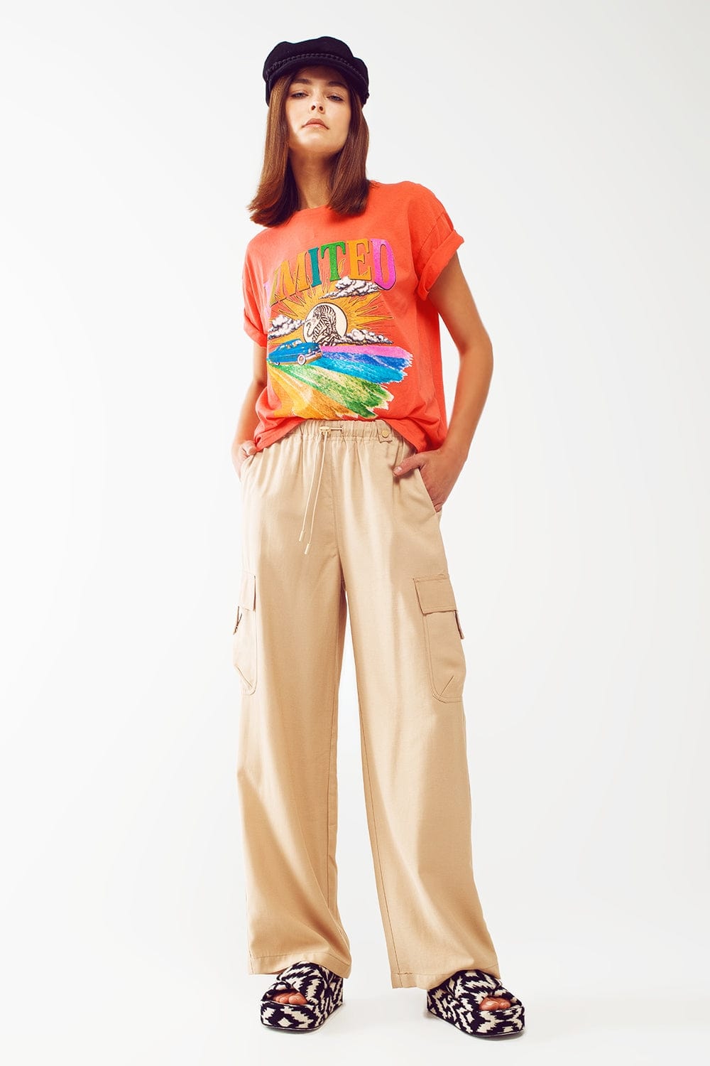 Q2 Women's Tees & Tanks One Size / Orange / Italia T-Shirt with Limited Graphic Print in Orange