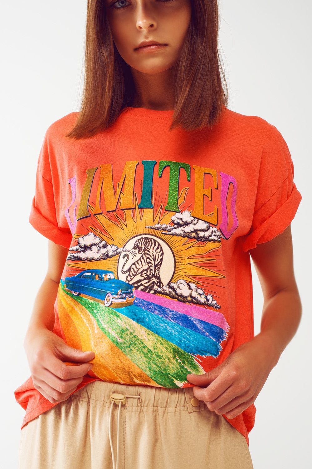 Q2 Women's Tees & Tanks One Size / Orange / Italia T-Shirt with Limited Graphic Print in Orange