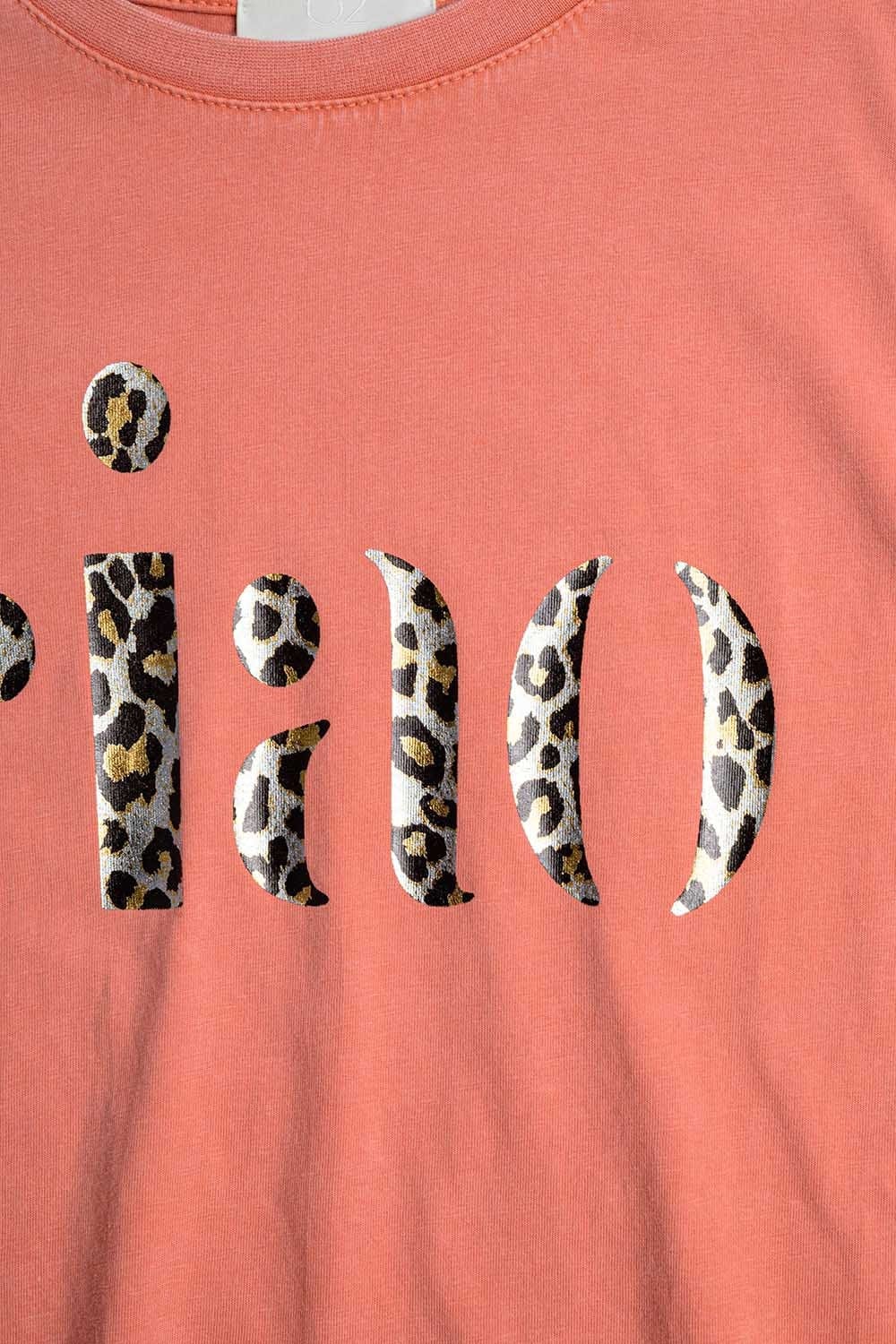 Q2 Women's Tees & Tanks One Size / Orange Relaxed Orange T-Shirt With Ciao In Leopard Print
