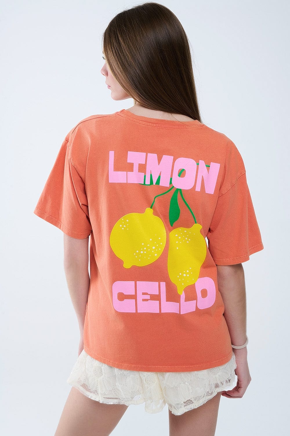 Q2 Women's Tees & Tanks One Size / Orange Relaxed Orange T-Shirt With Lemon Print