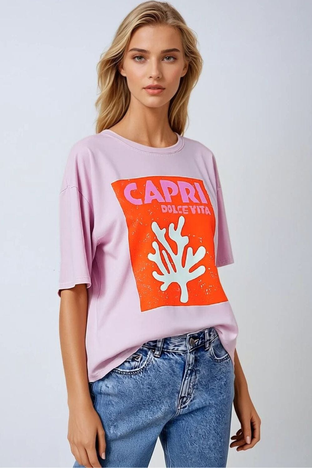 Q2 Women's Tees & Tanks One Size / Pink Baby Pink Capri Dolce Vita T-Shirt Made In Italy
