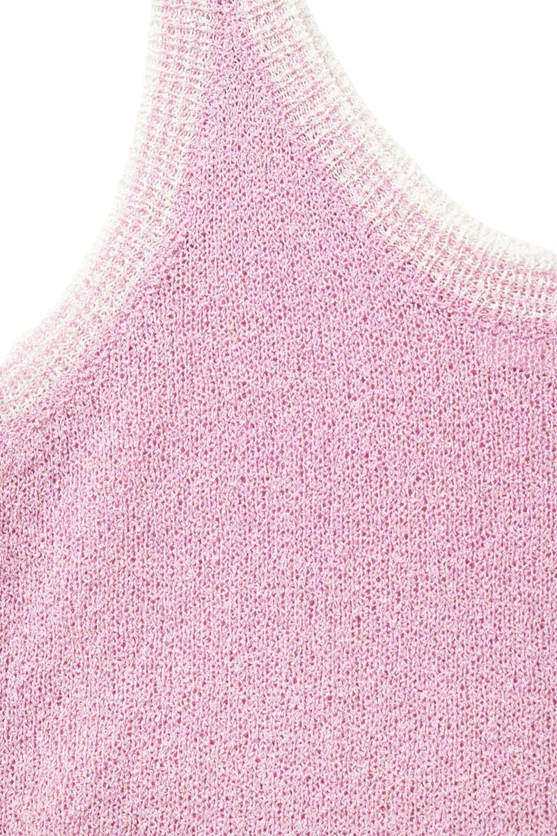 Q2 Women's Tees & Tanks One Size / Pink Baby Pink Knit Tank Top With White Trim
