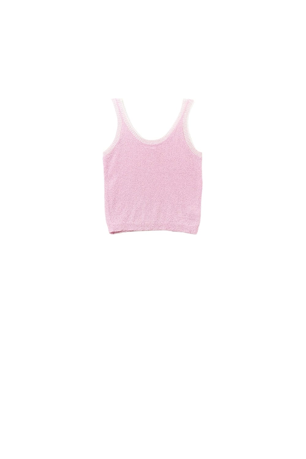 Q2 Women's Tees & Tanks One Size / Pink Baby Pink Knit Tank Top With White Trim
