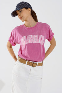 Q2 Women's Tees & Tanks One Size / Pink Belleville T-Shirt  With Washed Effect In Pink