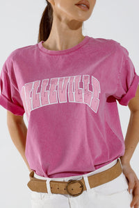 Q2 Women's Tees & Tanks One Size / Pink Belleville T-Shirt  With Washed Effect In Pink