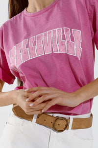 Q2 Women's Tees & Tanks One Size / Pink Belleville T-Shirt  With Washed Effect In Pink