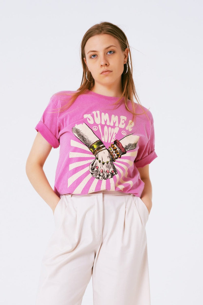 Q2 Women's Tees & Tanks One Size / Pink Graphic T-Shirt With Text Summer Love In Pink