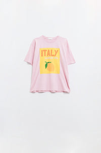 Q2 Women's Tees & Tanks One Size / Pink Italy La Dolce Vita Baby Pink T-Shirt With Graphic Print